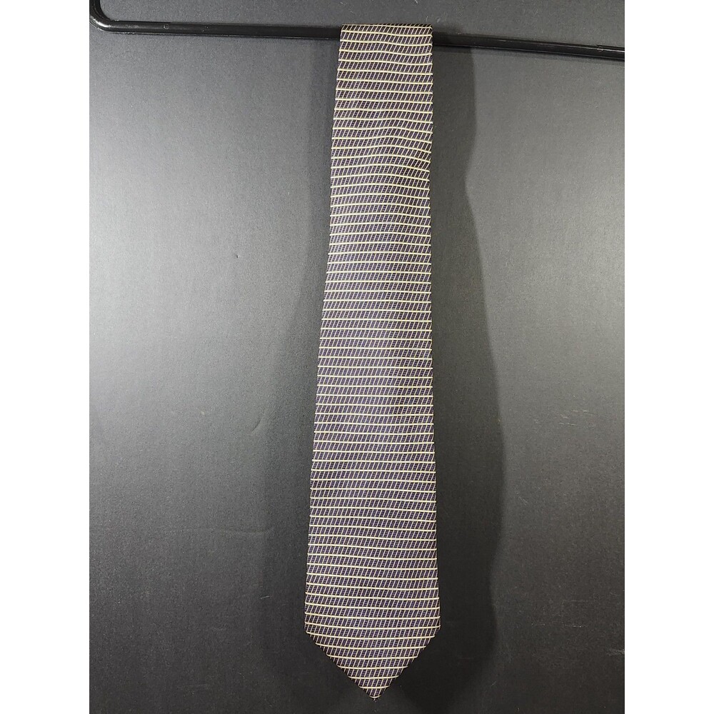 Club Room by Charter Club tie features a dark blue and gold striped pattern with